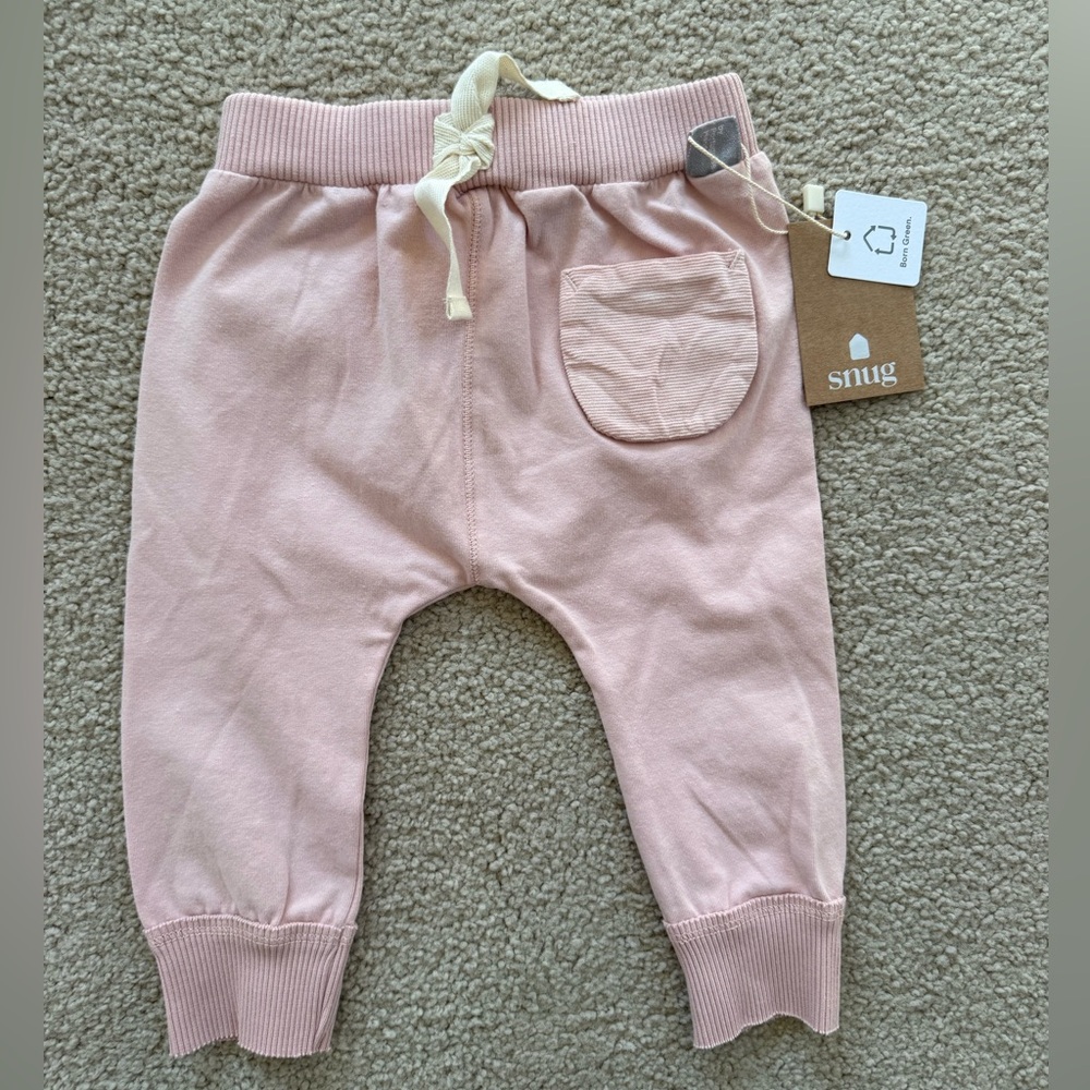 NWT Snug Organic Cotton Baby Jogger Pants Pink 12 Months Girl